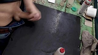 Masturbating On My Workbench At Work With Big Cock