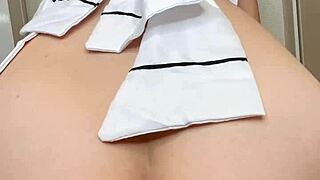 Is this cute Asian woman riding her dildo?