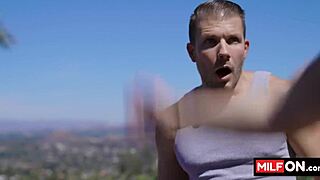 Blonde busty milf trainer seduces student with amazing big tits