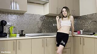 Stepsister's rough anal in kitchen by brother's lucky friend