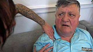 Adorable Teen Nympho Assists Elderly Grandfather With Oral Pussy Licking And Intense Fucking