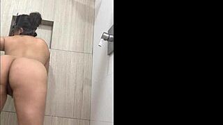 wife undresses in front of camera then takes shower