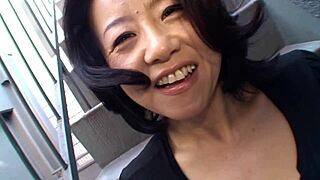 Junko Sakashita excited, shows chest on street