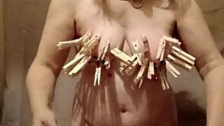 2024 10 22 esclave f pinces et ceinture, bound and spanked outdoors