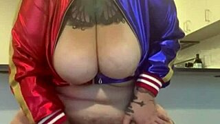 bbw with big ass and tits fucks huge dildo solo on halloween