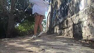 young girl flashes pussy on beach in public