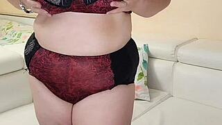 Thick Busty Granny Mature Wife In Lingerie Gets Completely Naked At Home