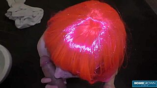 sexy miss pink gets on her knees for some serious cock sucking action