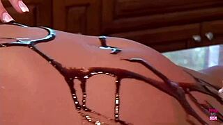 Blonde lady with big fake tits fucks in kitchen