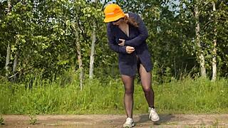 Stranger Worships Dirty Webcam Model's Ass Outdoors in Forest