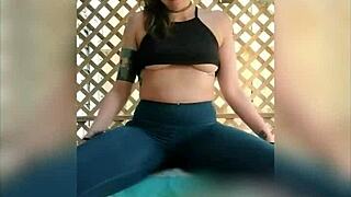 The curvy milf fucks her pierced pussy outside like a slut