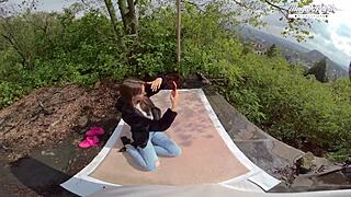 In the forest, perfect teen Lili Charmelle starts with a deep blowjob, then rides in cowgirl, switches to missionary for intense fucking, and reaches orgasm outdoors with her boyfriend.