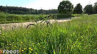 bike ride turns into anal ffm for couple and cute teen