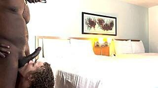 hotel sex for blacvenum and kween bunny, where he spanks her saggy tits and fucks her pussy in missionary, then deepthroats his big black cock for a sloppy cumshot facial.
