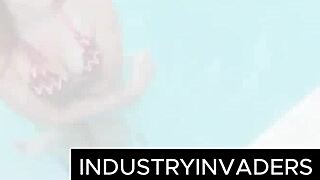 Big ass redhead gets fucked by black dick in the shower.