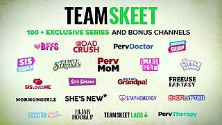 Big tits stepmom surprised by lesbian threesome during massage