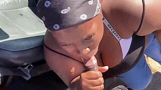 Fat ebony thot gets mad sucking dick in public outdoors lol