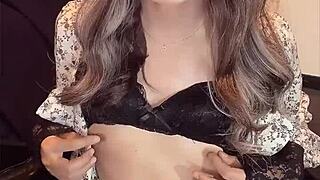 cute asian ladyboy crossdresses in one-piece for quiet masturbation