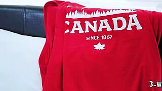 three-way scene with a busty milf getting attention in a group setting