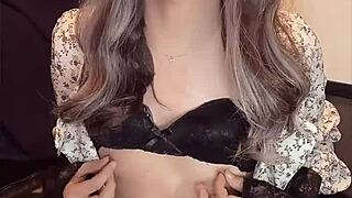 cute asian ladyboy crossdresses in one-piece for quiet masturbation