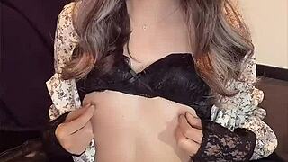 cute asian ladyboy crossdresses in one-piece for quiet masturbation