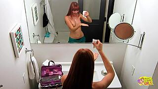 Beautiful Redhead Excitedly Greets Blonde Lesbian Friend Nude Before Sex