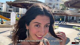 Beautiful teen picked up outdoors, fucked doggystyle for cash, walks with cum on face