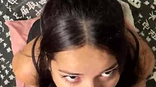 Cute Submissive Girlfriend Gives Deep Sloppy Blowjob to Big Dick