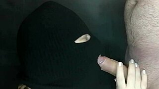 Step Sister's Hot Mouth Sucks Cock Under Balaclava Mask