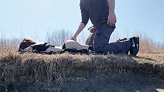 Step daughter learns fishing outdoors