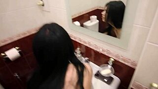 cum in pussy without condom in public toilet, rough and deep