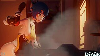 xiangling's tight ass gets first anal penetration on kitchen floor