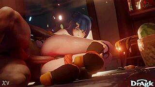 xiangling's tight ass gets first anal penetration on kitchen floor