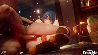 xiangling's tight ass gets first anal penetration on kitchen floor