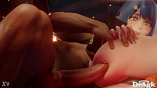 xiangling's tight ass gets first anal penetration on kitchen floor