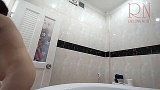 naked maid cleans toilet and shower without panties, so kinky