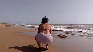 Latina Morena with Huge Ass Feels Very Horny and Ends Up Masturbating on Sandy Beach in Sunlight