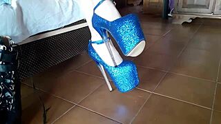 Ankle Boots And Blue Very High Heels