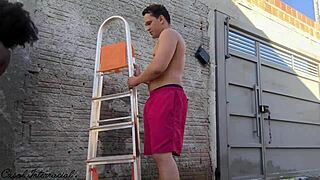 Inventing an excuse to seduce hot Latina neighbor outdoors.