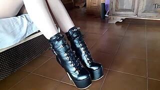 Ankle Boots And Blue Very High Heels