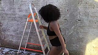 Inventing an excuse to seduce hot Latina neighbor outdoors.