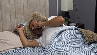 stepfather gets seduced by his horny stepdaughter in the bedroom