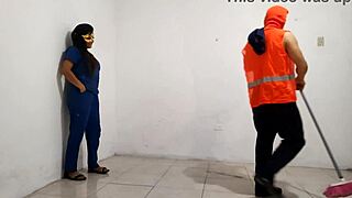 The dirty nurse flirts with the janitor and gives him a sloppy blowjob in the hospital!