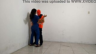 The dirty nurse flirts with the janitor and gives him a sloppy blowjob in the hospital!