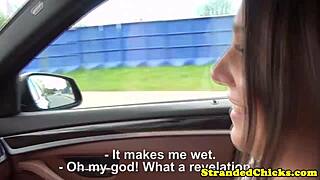 Intriguing Hitchhiker: Cute Freckled Teen Stranded Outdoors in Public