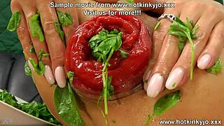 HotKinkyJo's Extreme Anal Insertions With Green Leafs Lead To Intense Prolapse