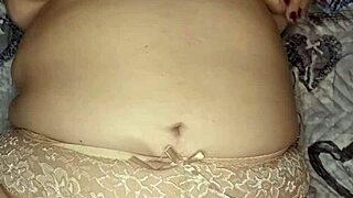 Sexy fat milf reveals naked pussy and big breasts in panties