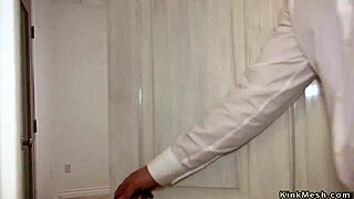 Officer fucks butt plugged teen in BDSM office scene.