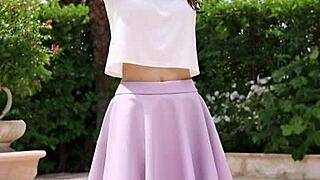 cougar in leather boots fucks teen by the pool