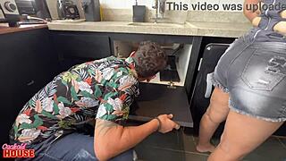 The cuckold husband hired plumbers to plug his wife's pipes with their cocks.